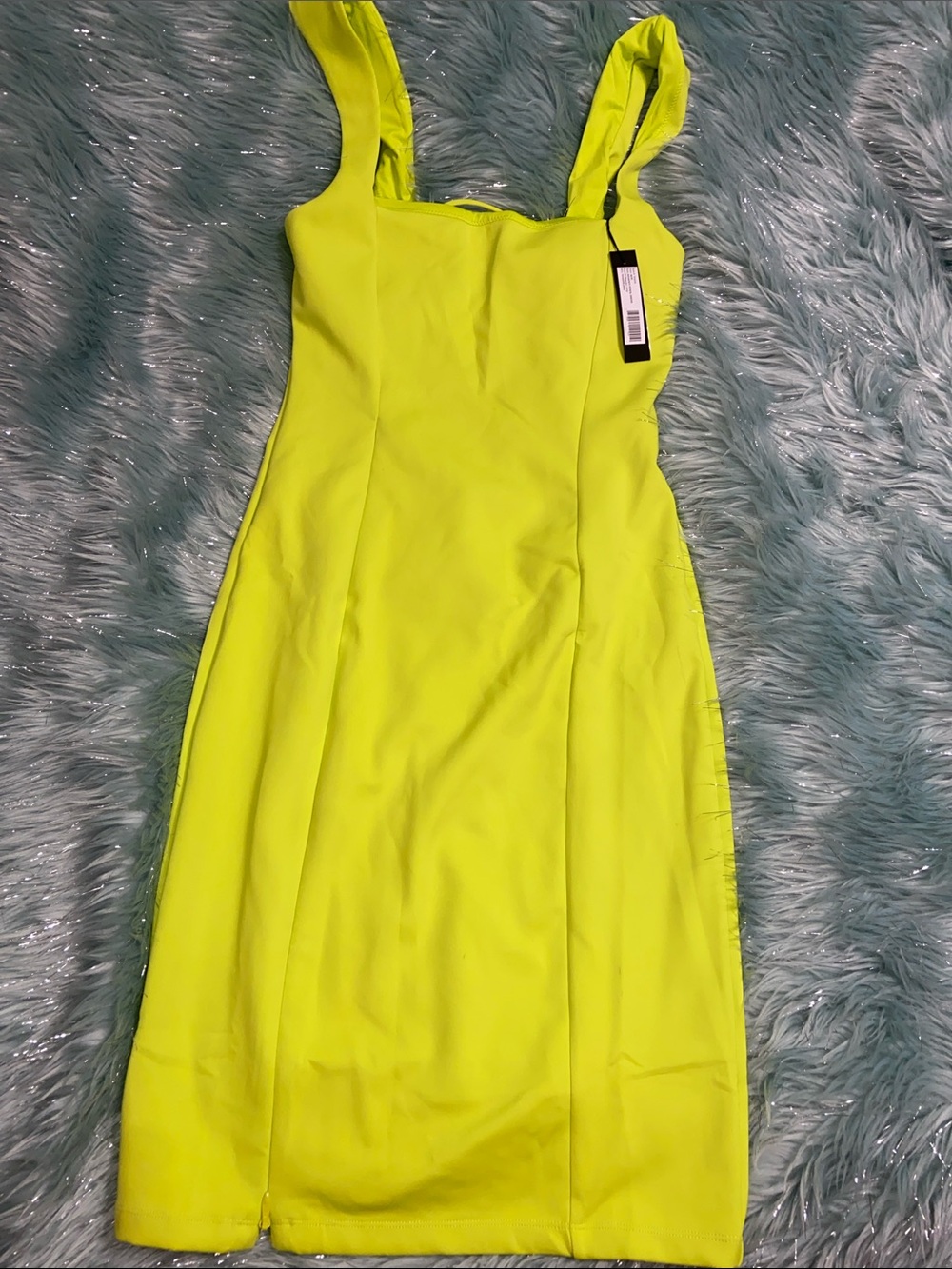 TA3 Squarey Pencil Dress in Acid Yellow